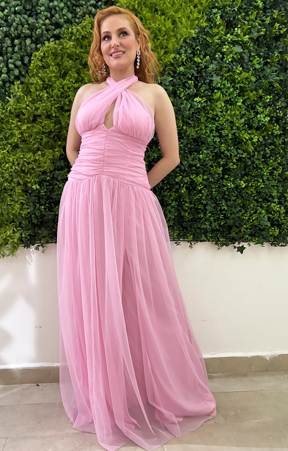 Vestido rosa de gasa con tirantes y fruncido - VESTIDO Boutiquemirel 