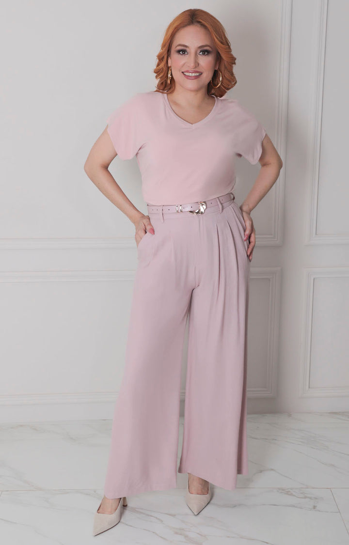 Pantalòn rosa con cinturòn - PANTALON REGULAR Boutiquemirel 