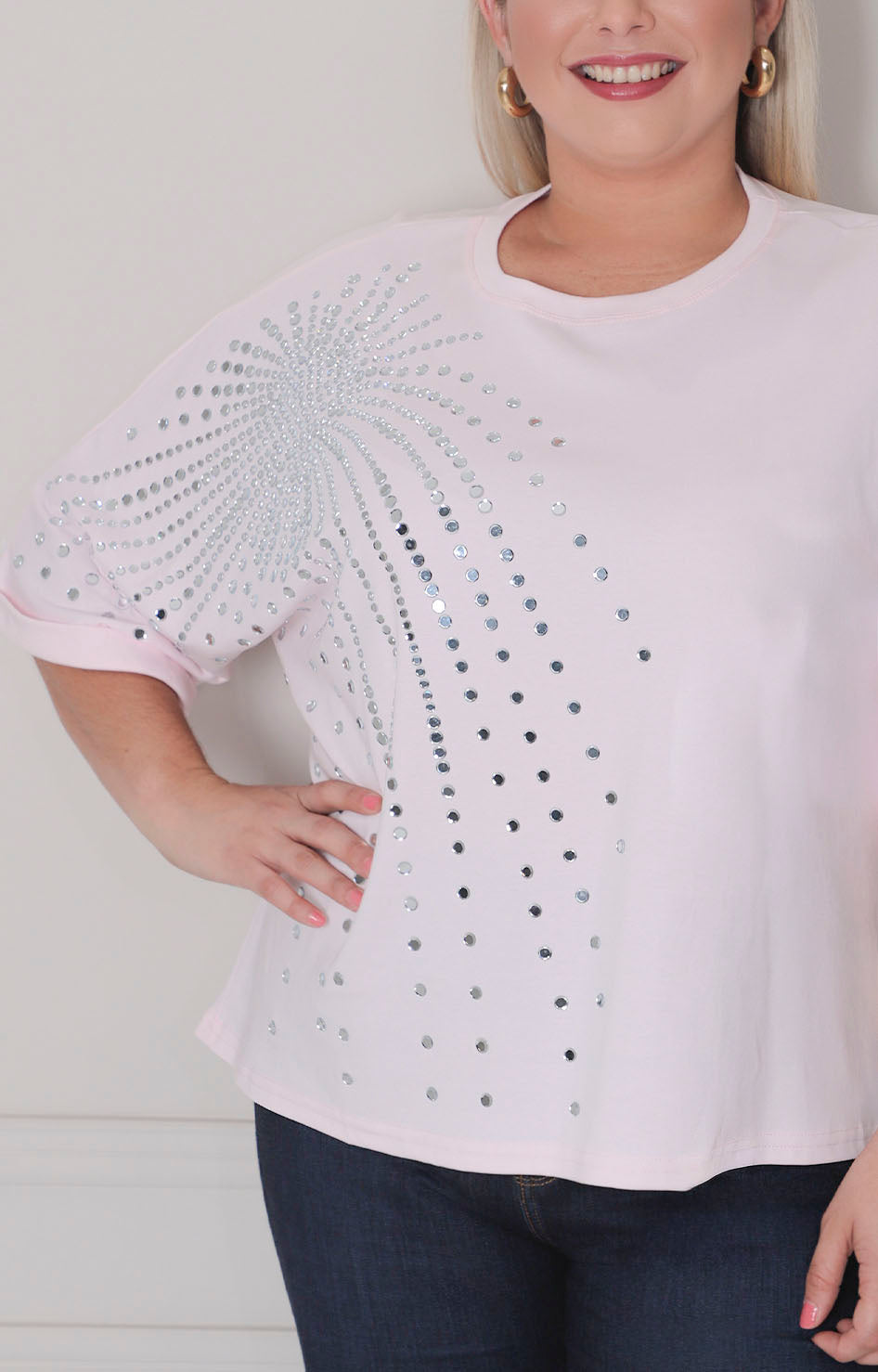 Blusa rosa con brillos - BLUSAS CURVY Boutiquemirel 