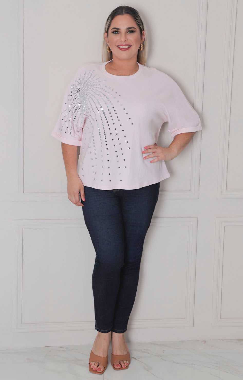 Blusa rosa con brillos - BLUSAS CURVY Boutiquemirel 
