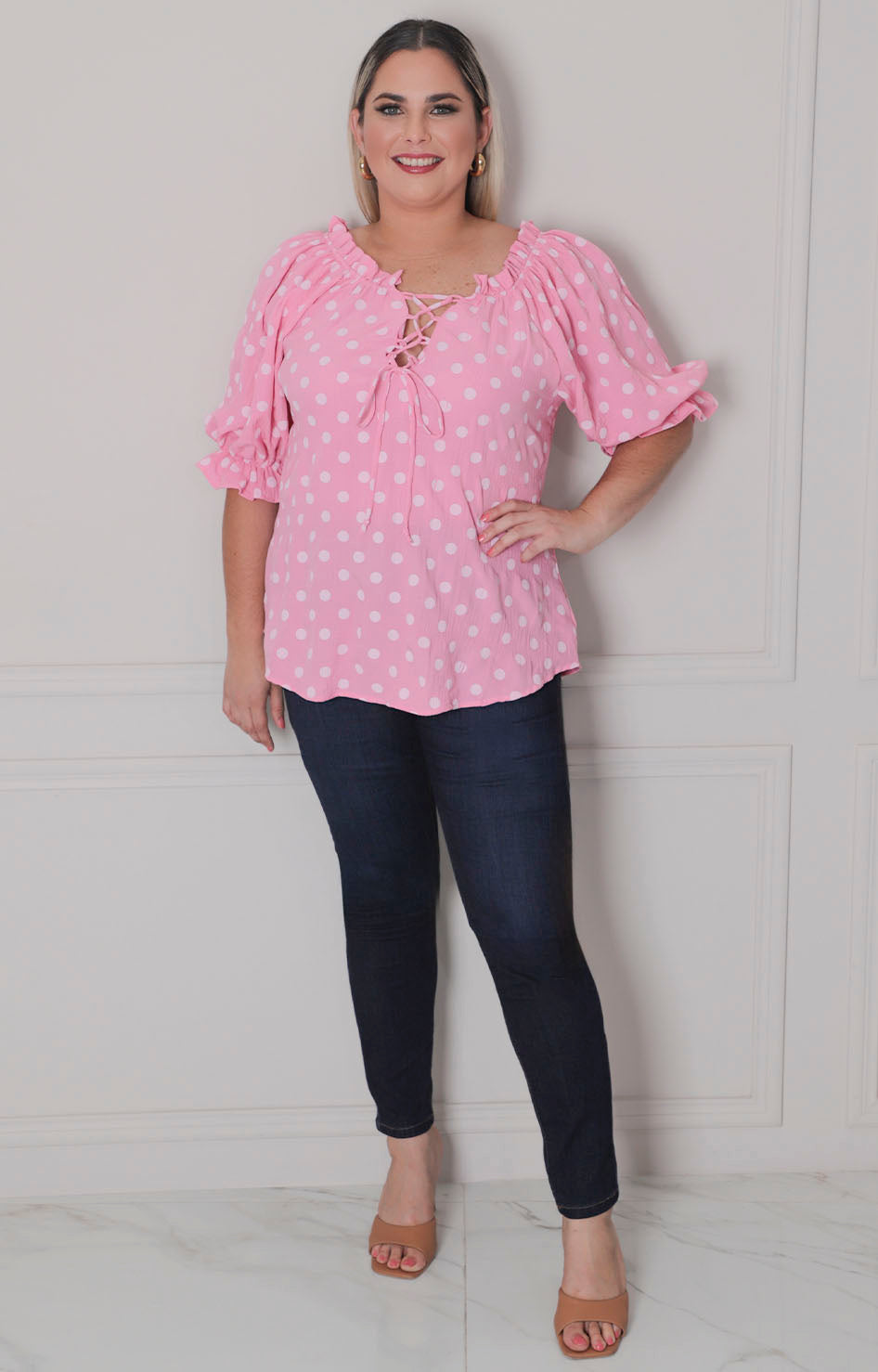 Blusa estampada polka dots - BLUSAS CURVY Boutiquemirel 