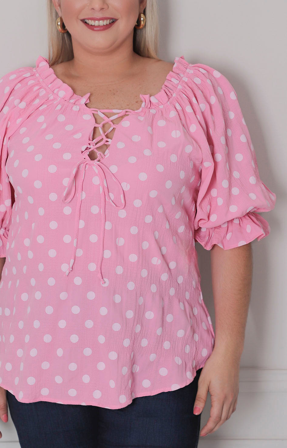 Blusa estampada polka dots - BLUSAS CURVY Boutiquemirel 