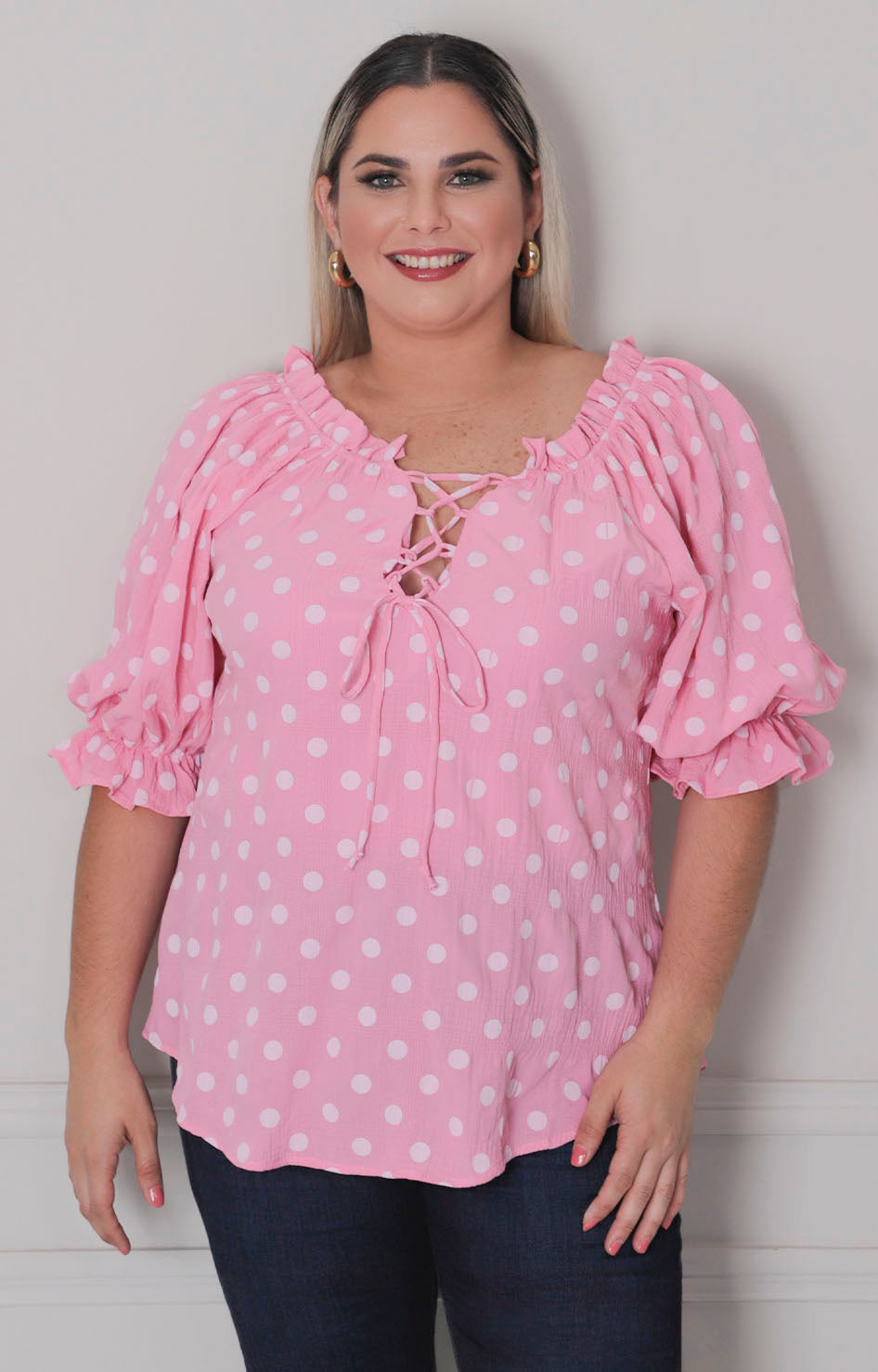 Blusa estampada polka dots - BLUSAS CURVY Boutiquemirel 