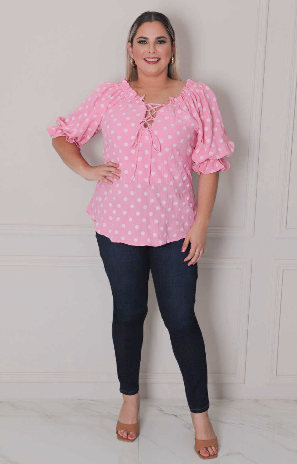 Blusa estampada polka dots - BLUSAS CURVY Boutiquemirel 