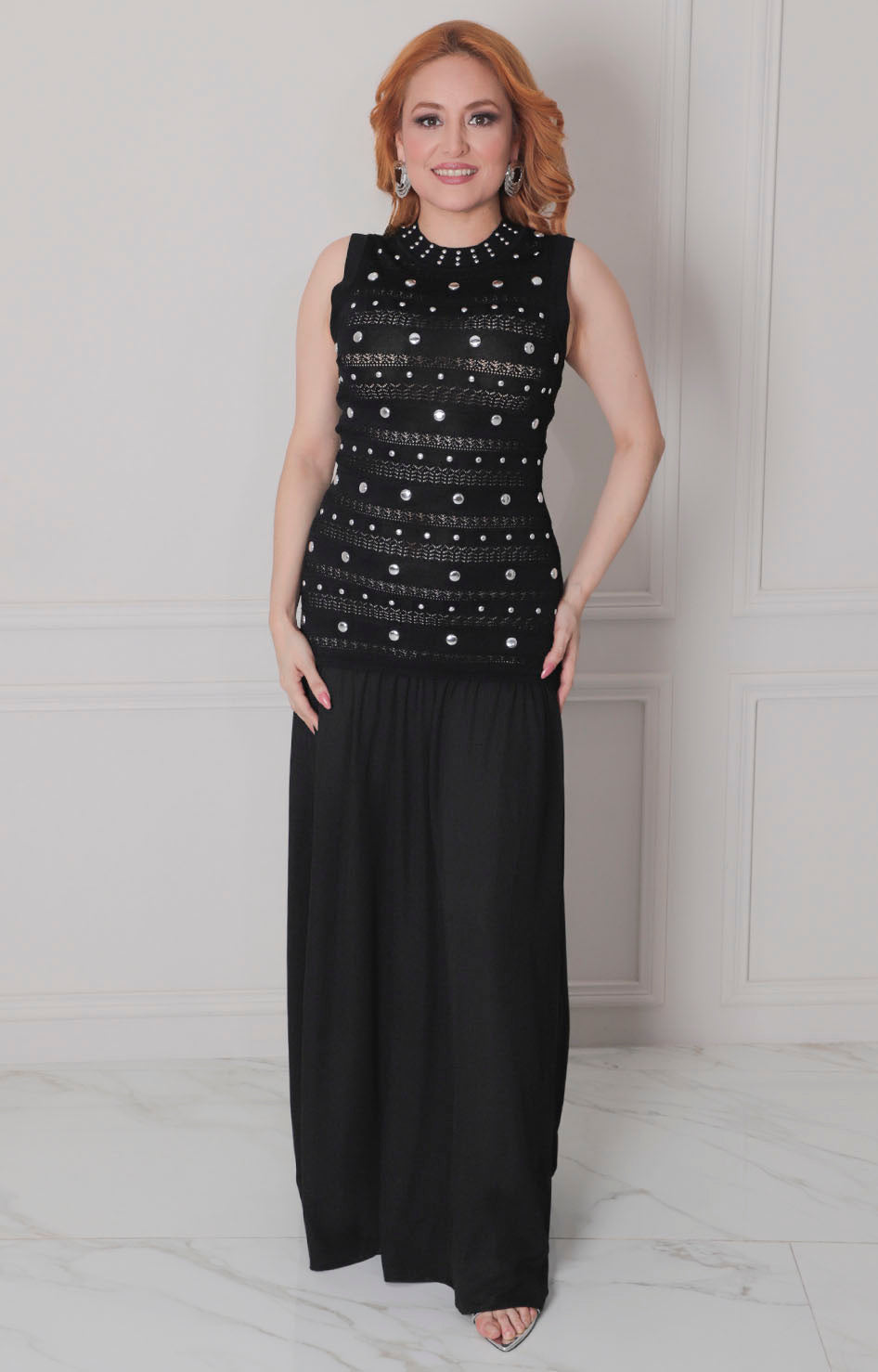 Vestido negro con estoperoles - VESTIDO LARGO REGULAR Boutiquemirel 