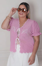 Blusa rosa con bordado - BLUSAS CURVY Boutiquemirel 