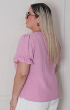 Blusa rosa con bordado - BLUSAS CURVY Boutiquemirel 