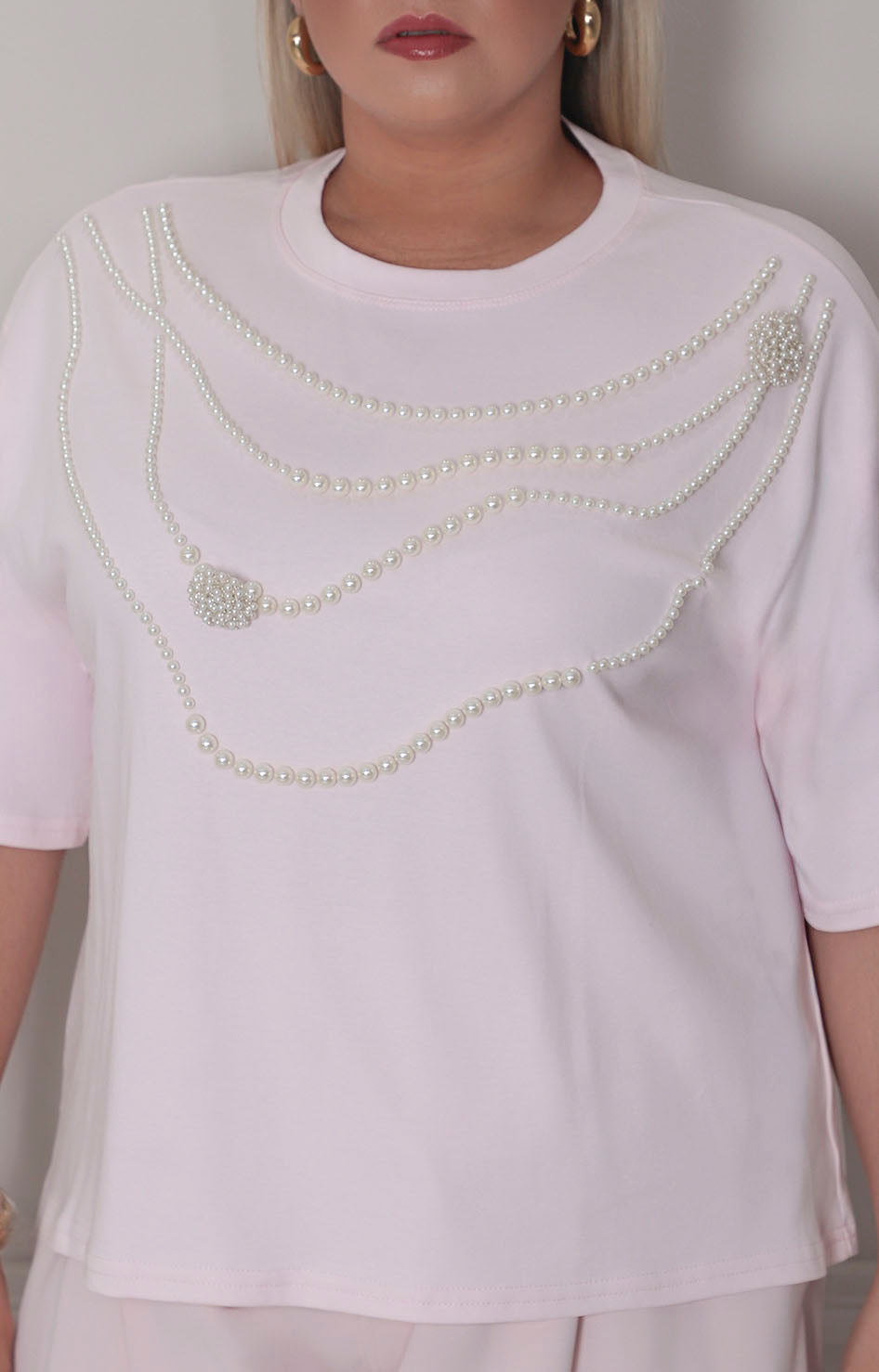 Blusa rosa con perlas - BLUSAS CURVY Boutiquemirel 