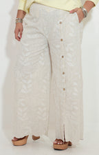 Pantalon beige con bordado y botones lateral - PANTALON Boutiquemirel 