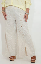 Pantalon beige con bordado y botones lateral - PANTALON Boutiquemirel 