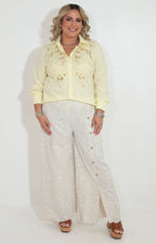 Pantalon beige con bordado y botones lateral - PANTALON Boutiquemirel 