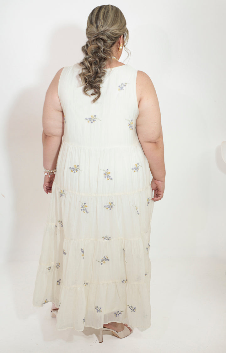 Vestido beige con estampado floral pequeño - VESTIDO Boutiquemirel 