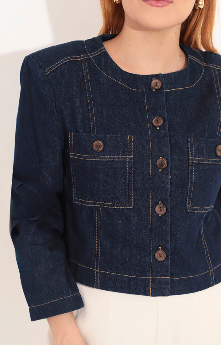 Chamarra de mezclilla cuello redondo - CHAMARRA Boutiquemirel 