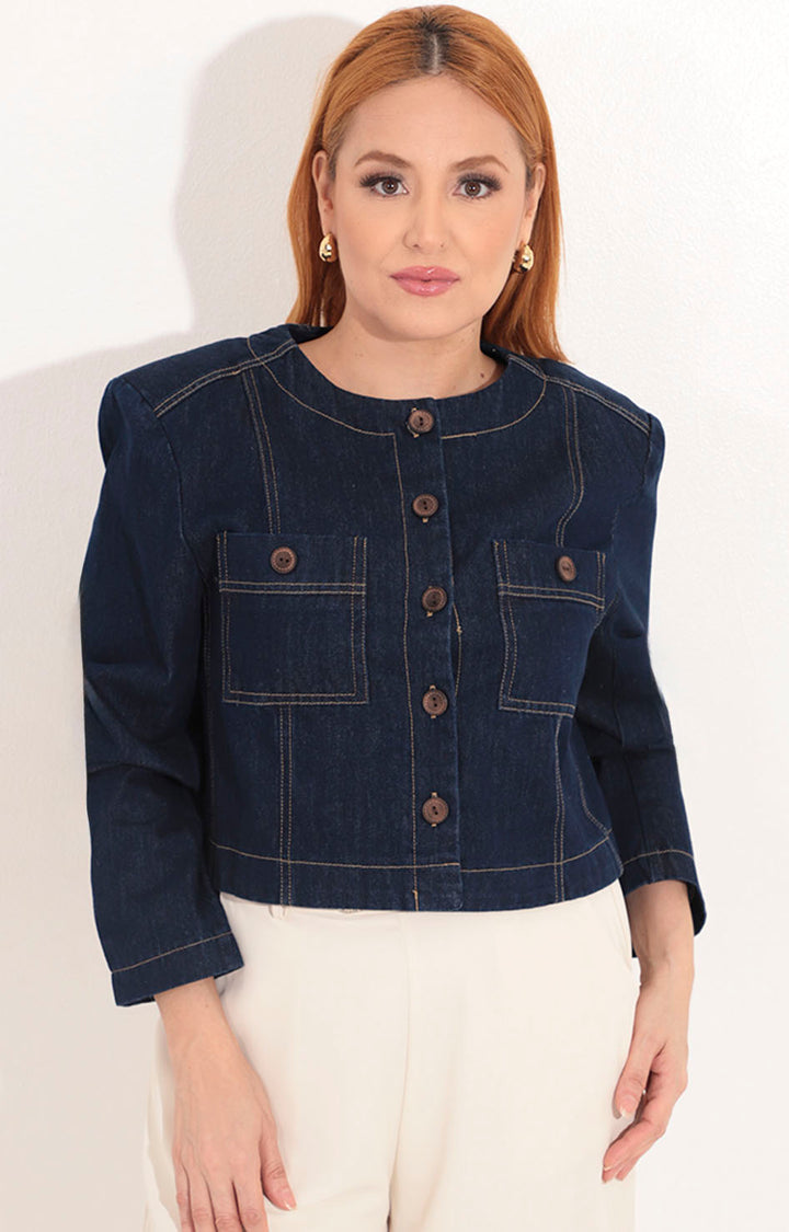 Chamarra de mezclilla cuello redondo - CHAMARRA Boutiquemirel 