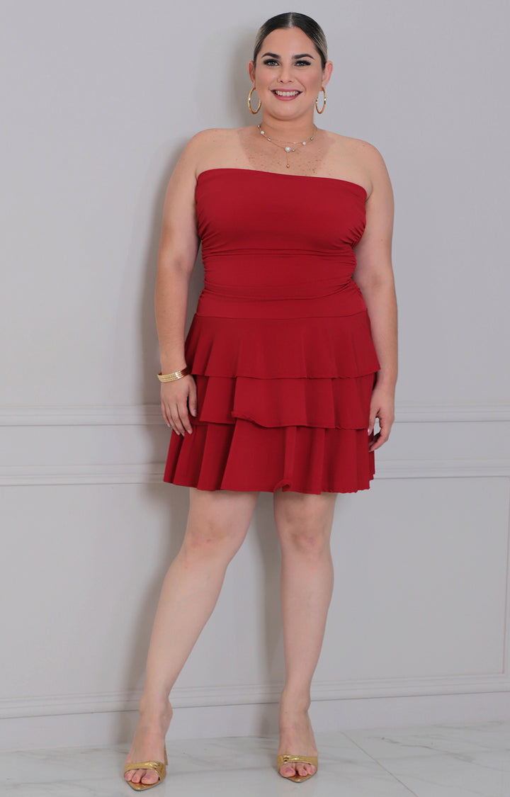 Vestido rojo straple - VESTIDO CORTO CURVY Boutiquemirel 