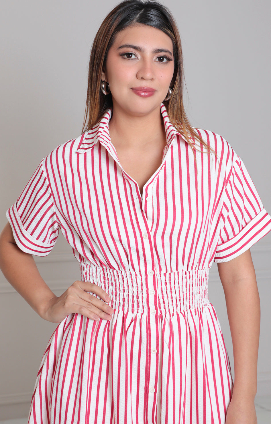 Vestido rojo de rayas con elástico - VESTIDO LARGO REGULAR Boutiquemirel 