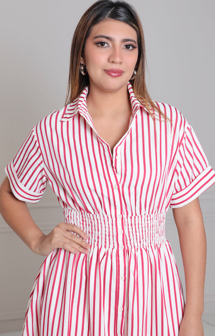 Vestido rojo de rayas con elástico - VESTIDO LARGO REGULAR Boutiquemirel 