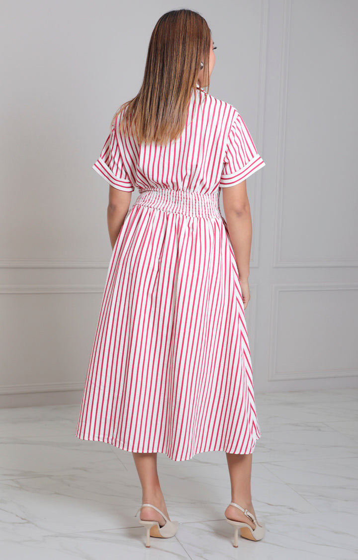 Vestido rojo de rayas con elástico - VESTIDO LARGO REGULAR Boutiquemirel 