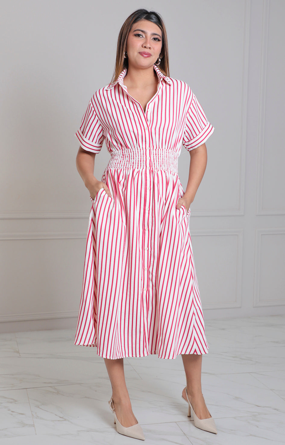 Vestido rojo de rayas con elástico - VESTIDO LARGO REGULAR Boutiquemirel 