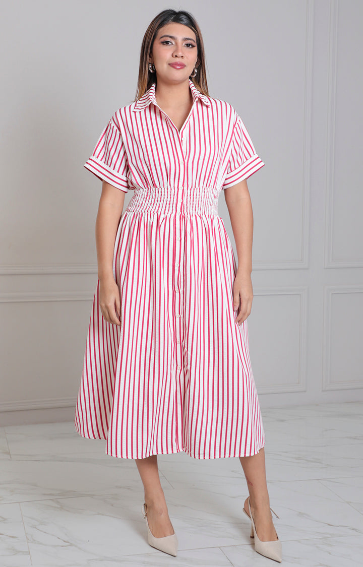 Vestido rojo de rayas con elástico - VESTIDO LARGO REGULAR Boutiquemirel 