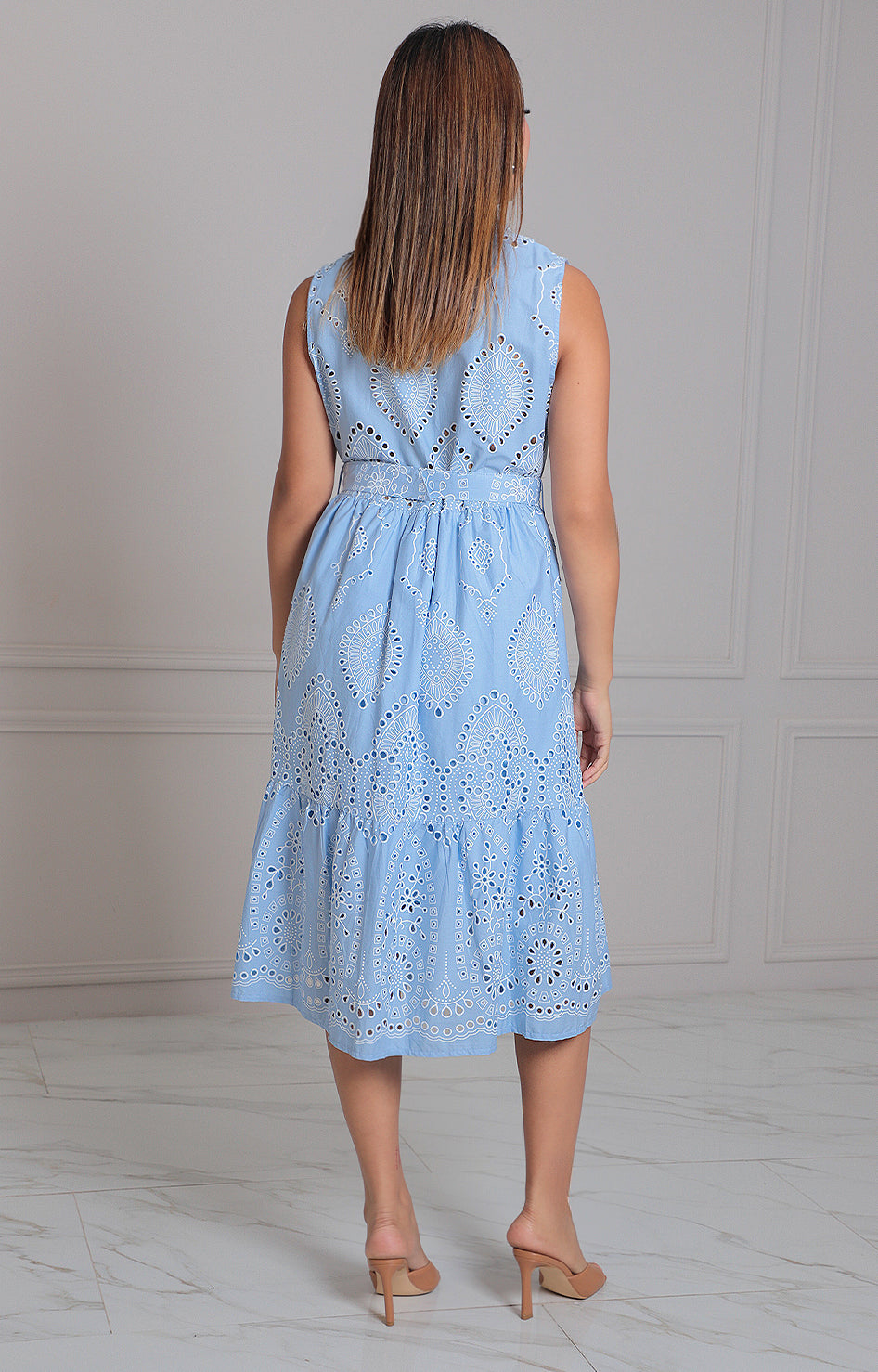 Vestido azul estampado con cinturòn - VESTIDO LARGO REGULAR Boutiquemirel 
