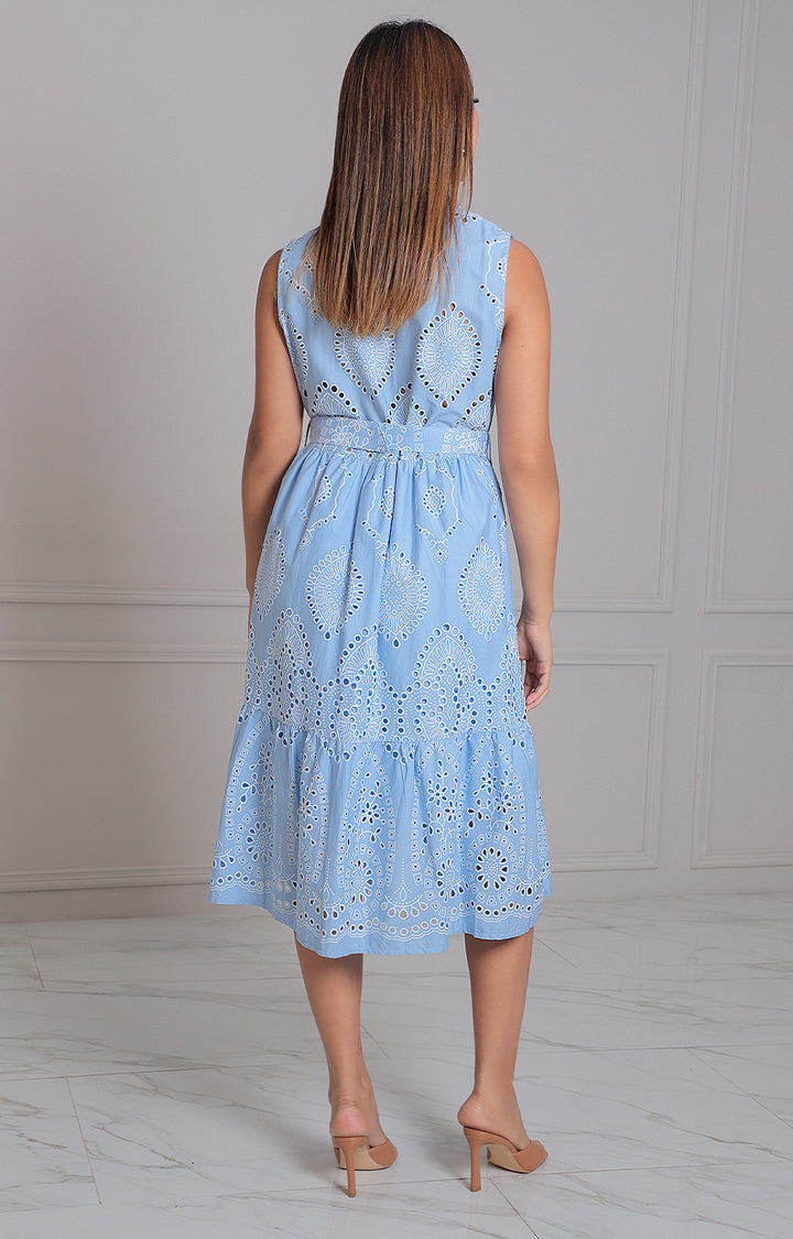 Vestido azul estampado con cinturòn - VESTIDO LARGO REGULAR Boutiquemirel 