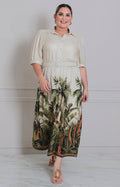 Vestido beige estampado con cinturòn - VESTIDO LARGO CURVY Boutiquemirel 
