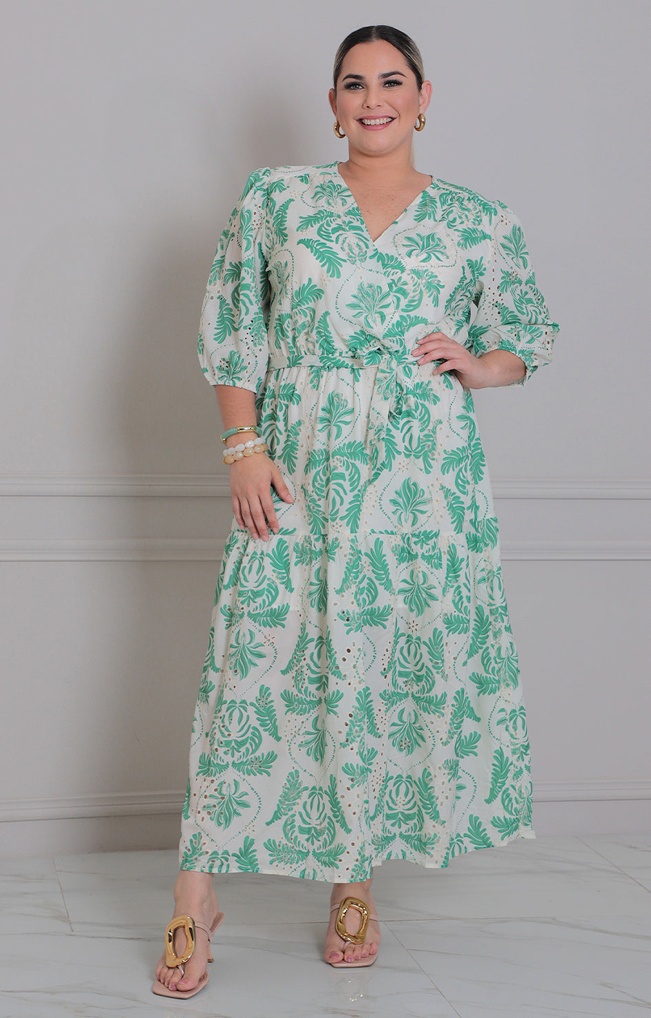 Vestido verde estampado - VESTIDO LARGO CURVY Boutiquemirel 