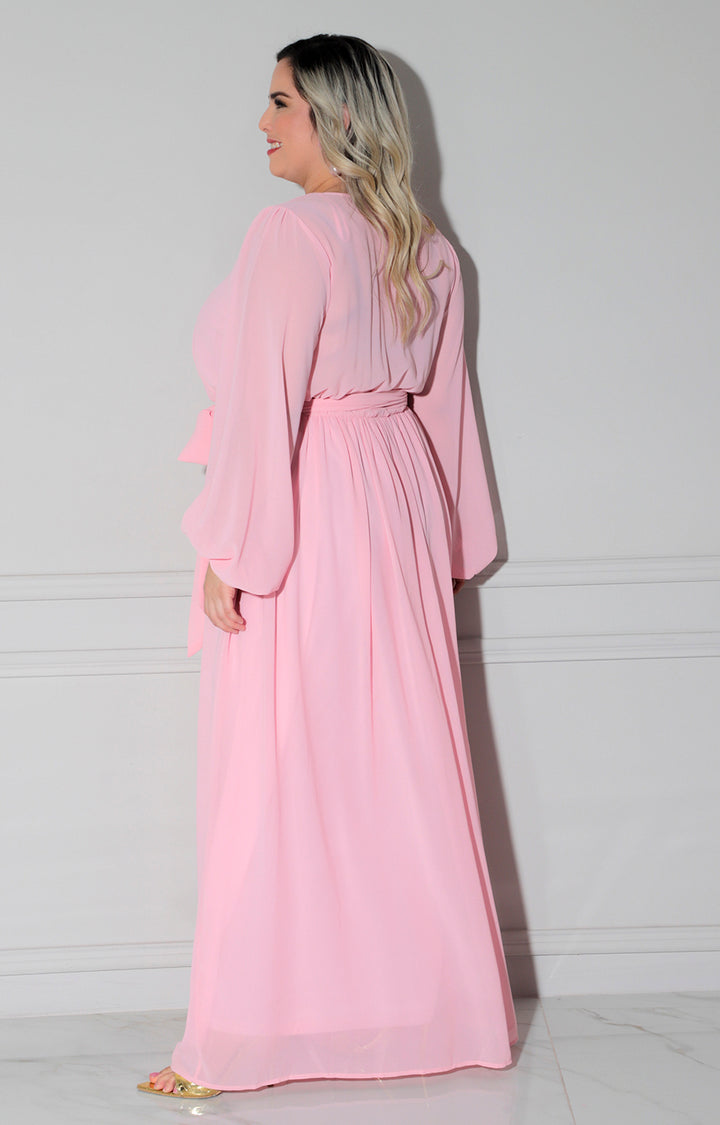 Vestido rosa largo - VESTIDO LARGO CURVY Boutiquemirel 