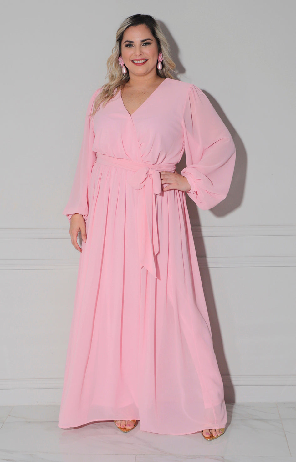 Vestido rosa largo - VESTIDO LARGO CURVY Boutiquemirel 