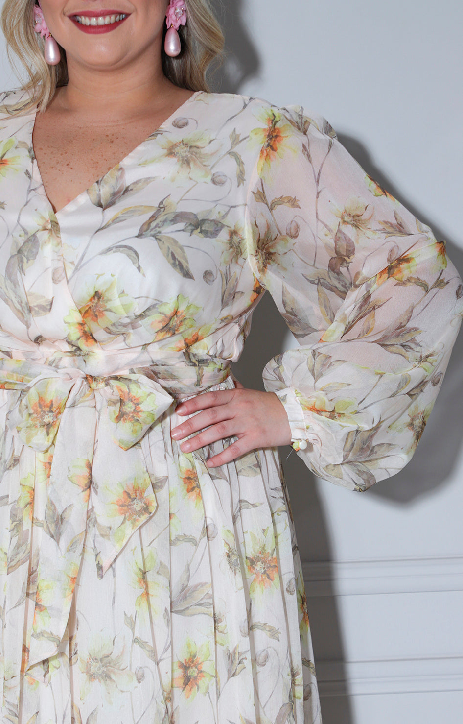 Vestido beige estampado - VESTIDO LARGO CURVY Boutiquemirel 