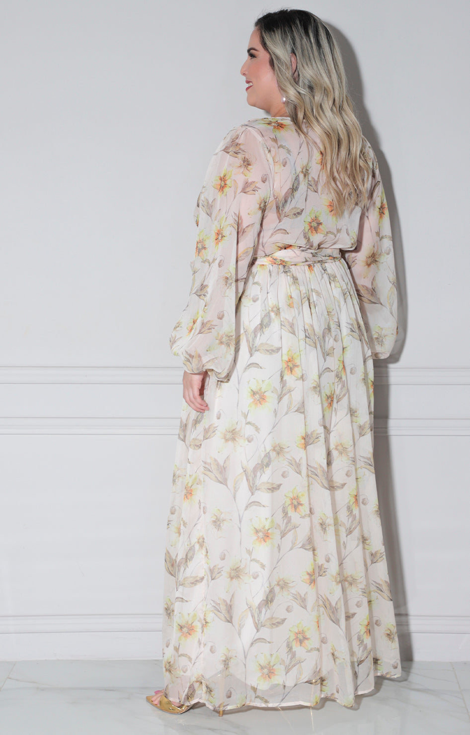 Vestido beige estampado - VESTIDO LARGO CURVY Boutiquemirel 