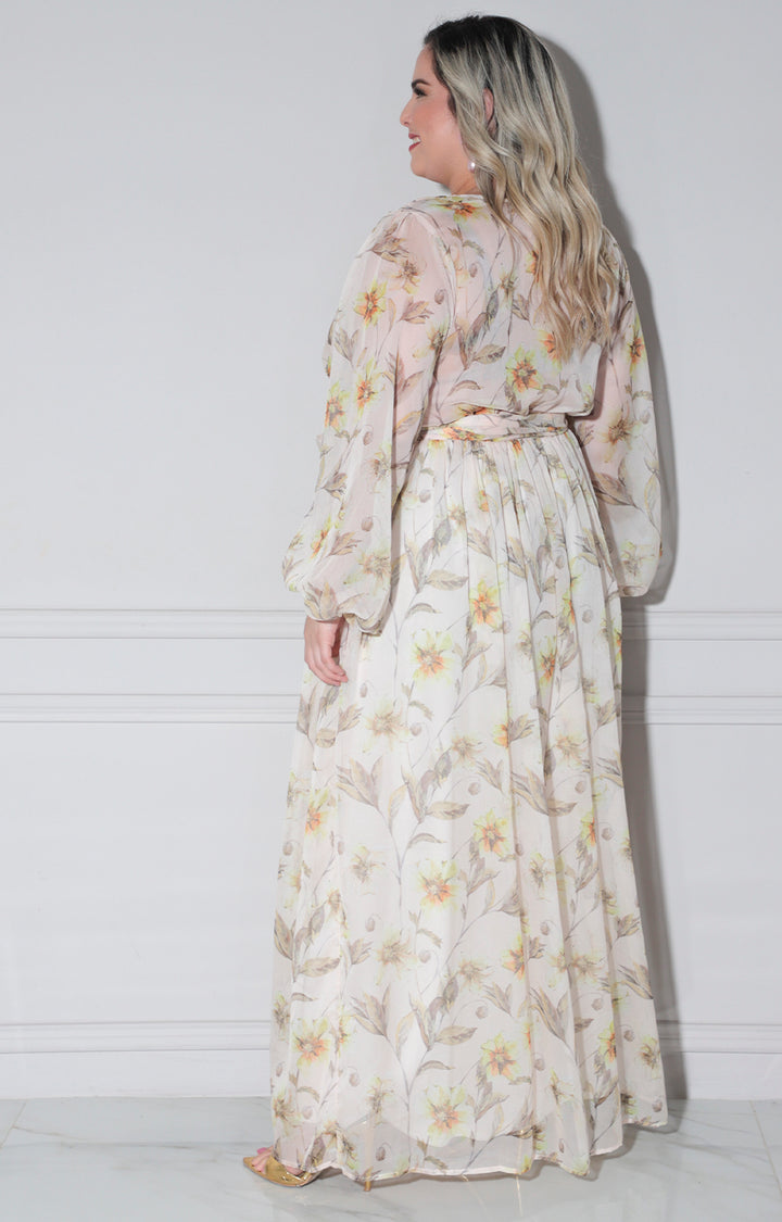 Vestido beige estampado - VESTIDO LARGO CURVY Boutiquemirel 