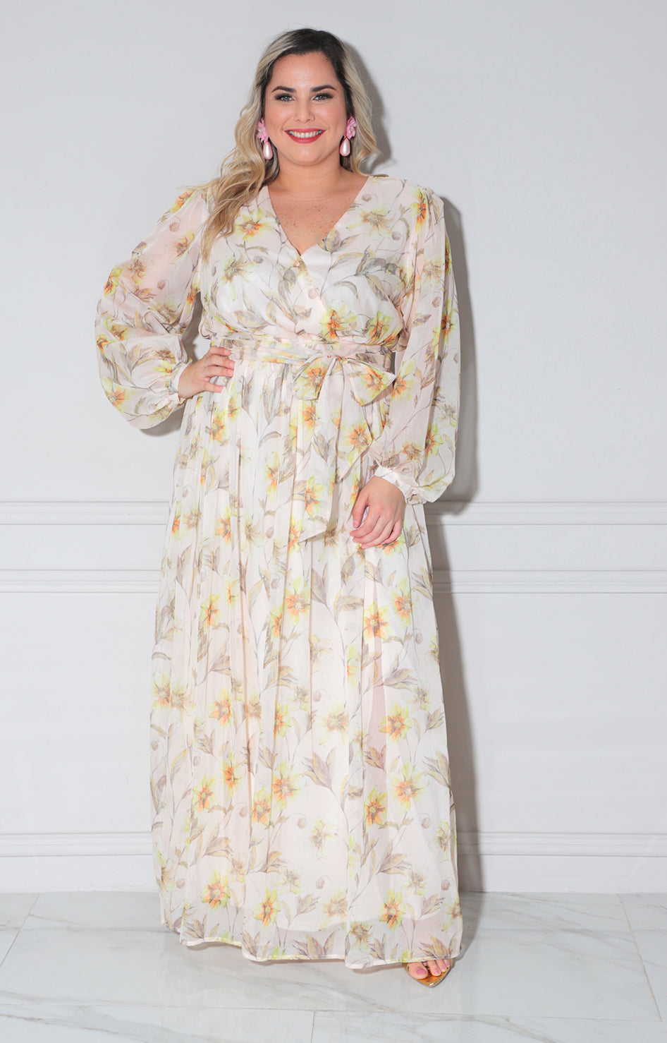 Vestido beige estampado - VESTIDO LARGO CURVY Boutiquemirel 