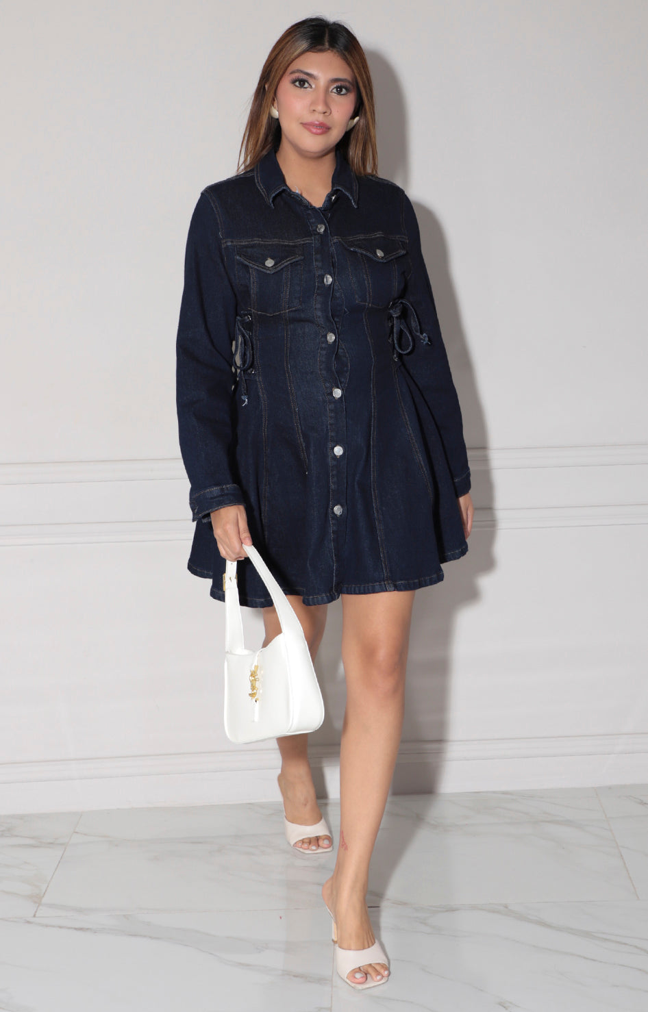 Vestido de mezclilla con manga larga - VESTIDO CORTO REGULAR Boutiquemirel 