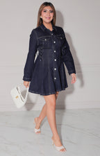 Vestido de mezclilla con manga larga - VESTIDO CORTO REGULAR Boutiquemirel 