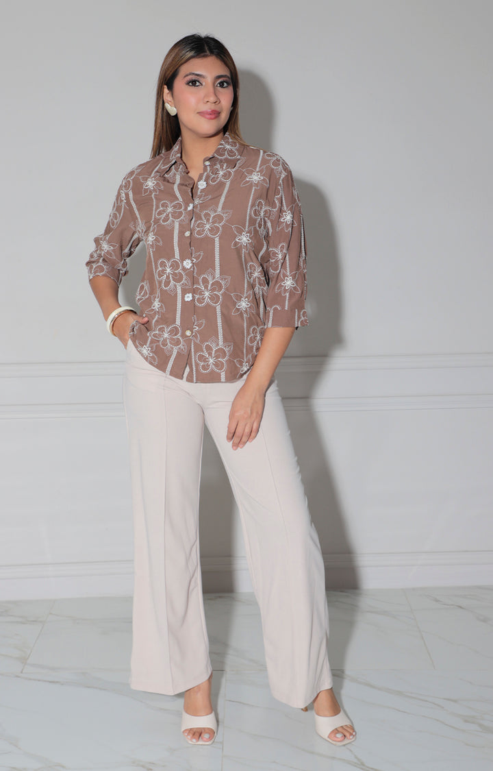 Blusa cafè estampada de flores - BLUSA Boutiquemirel 