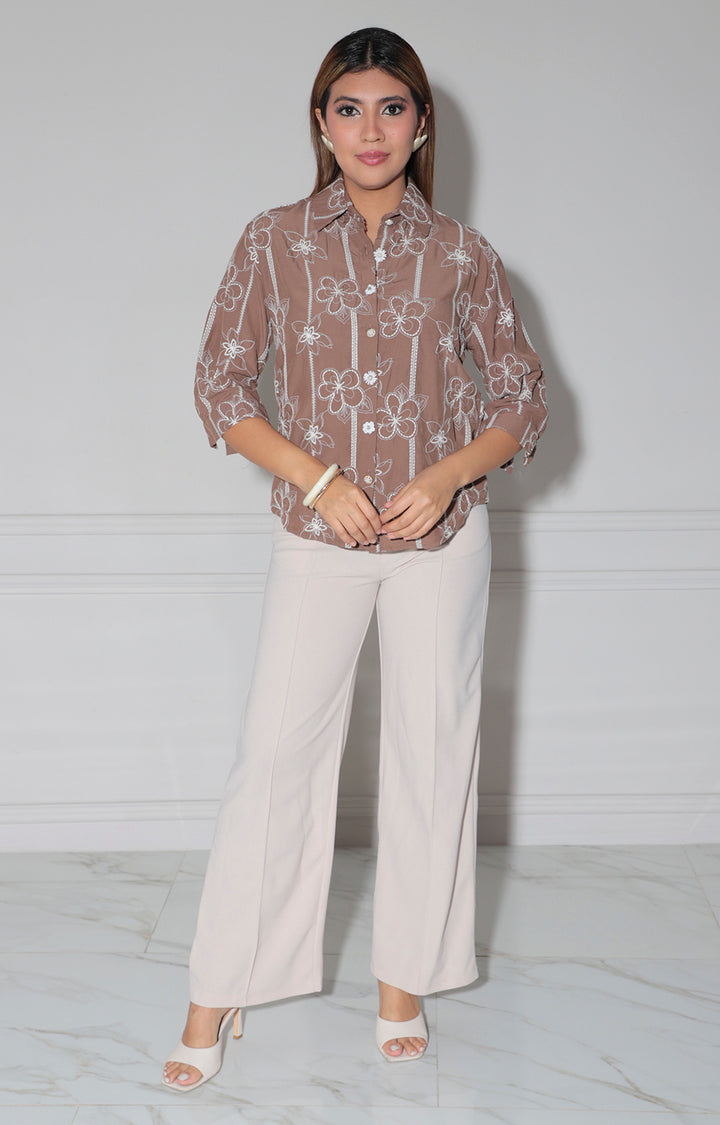 Blusa cafè estampada de flores - BLUSA Boutiquemirel 