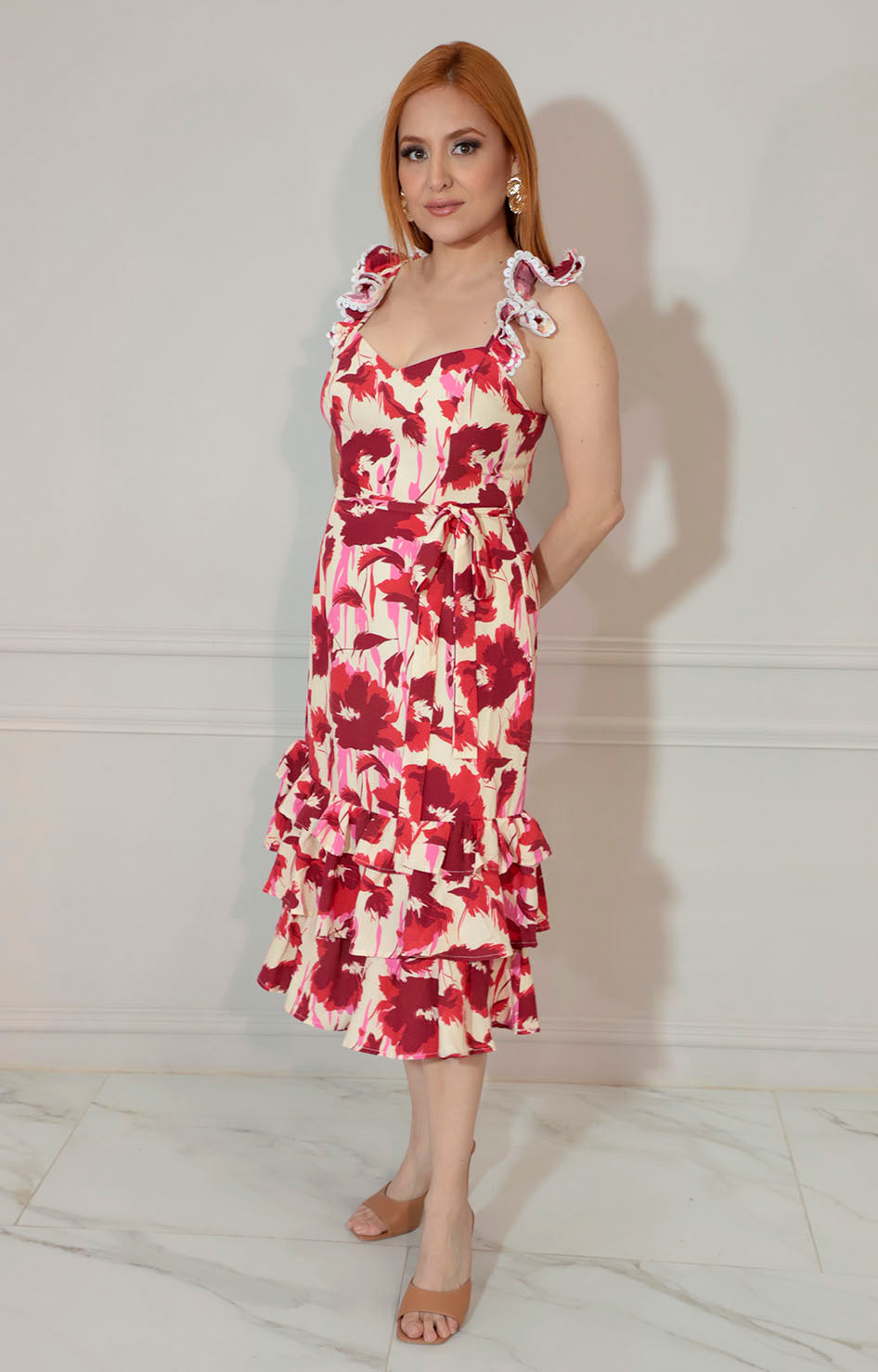 Vestido estampado de tirantes con lazo y volantes inferior - VESTIDO Boutiquemirel 