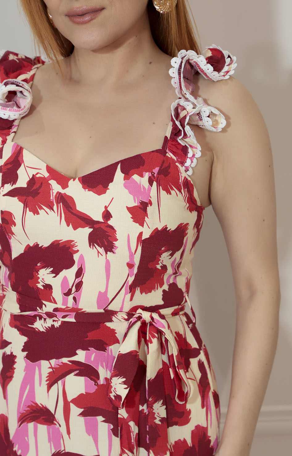 Vestido estampado de tirantes con lazo y volantes inferior - VESTIDO Boutiquemirel 