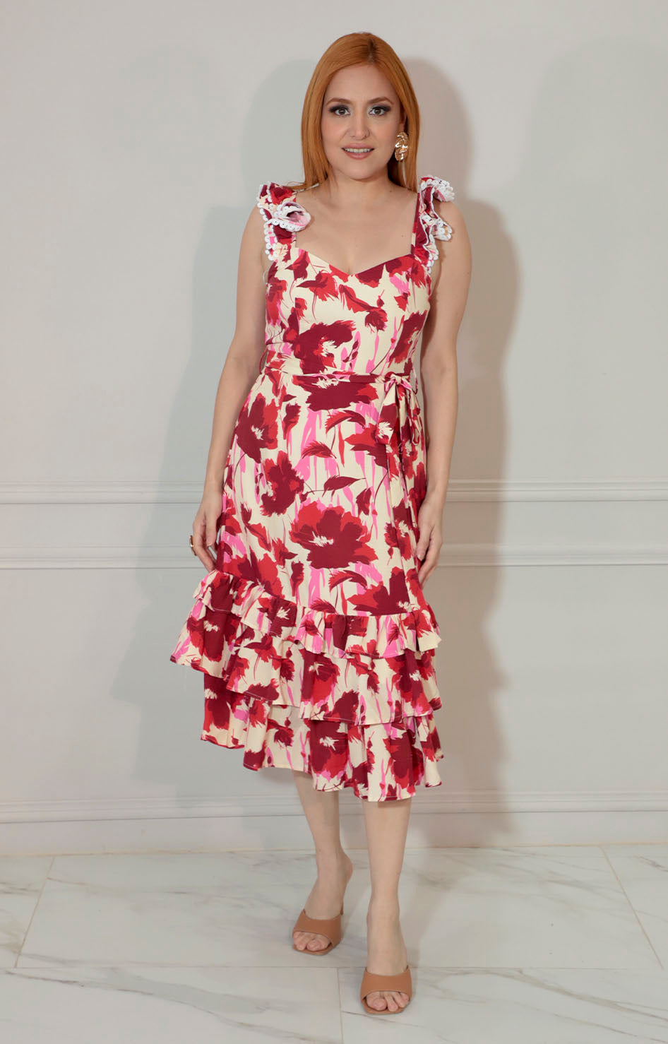 Vestido estampado de tirantes con lazo y volantes inferior - VESTIDO Boutiquemirel 