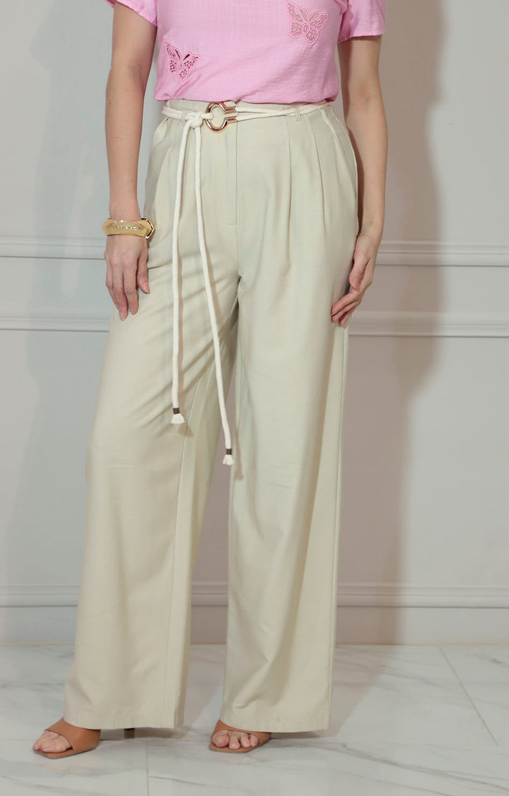 Pantalón beige recto con lazo - PANTALON Boutiquemirel 