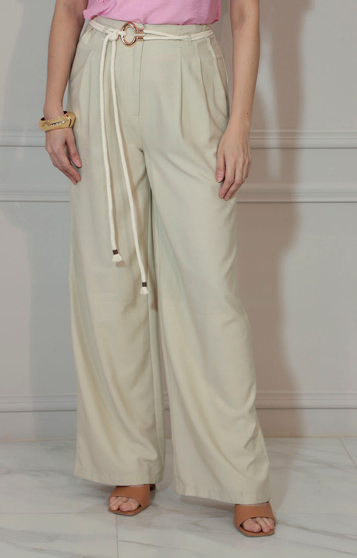 Pantalón beige recto con lazo - PANTALON Boutiquemirel 