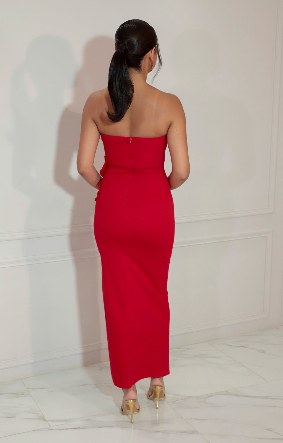 Vestido rojo straple con flor - VESTIDO Boutiquemirel 