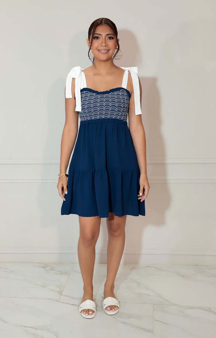 Vestido azul de tirantes ajustables con elástico superior - VESTIDO Boutiquemirel 