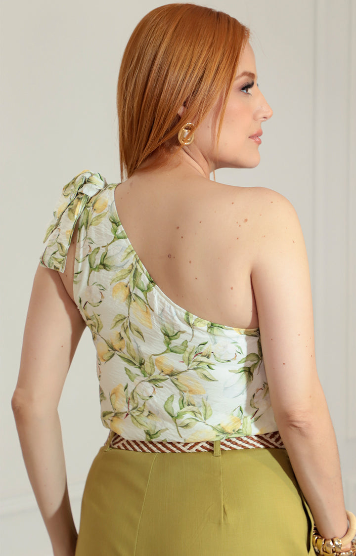 Blusa asimetrica estampada con lazo en hombro - BLUSA Boutiquemirel 