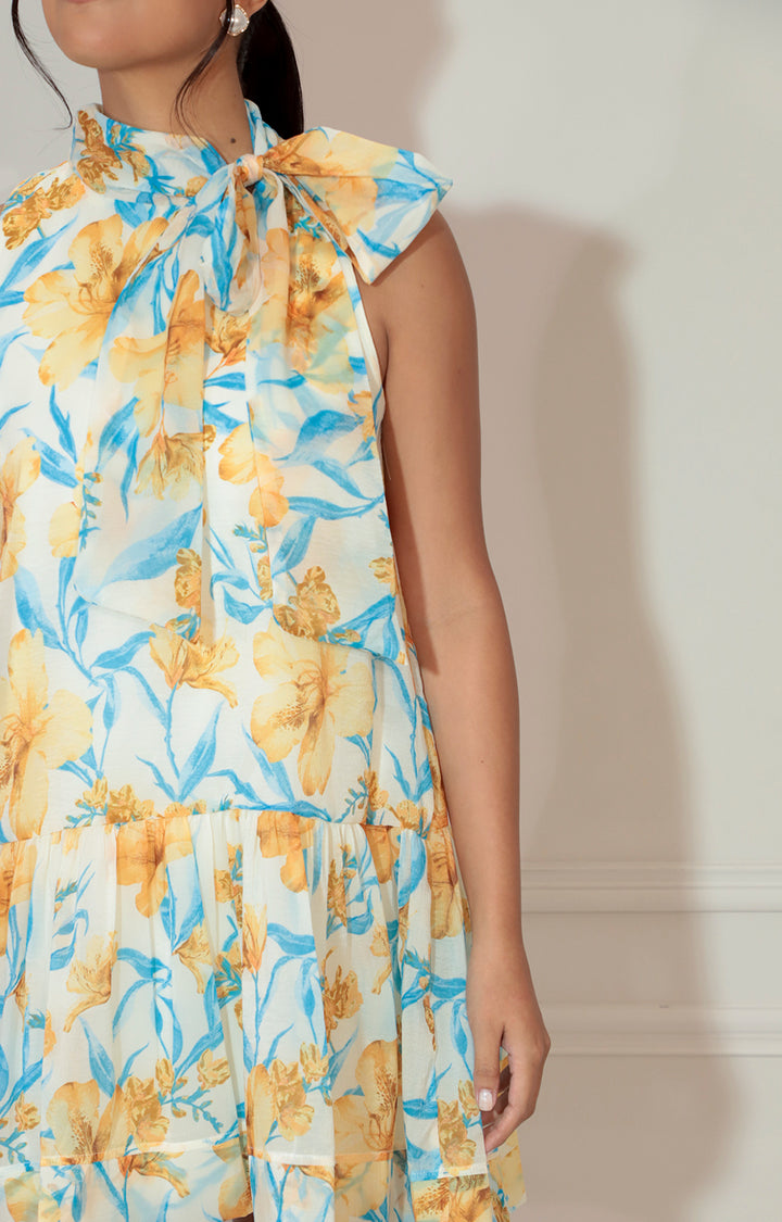 Vestido estampado tipo halter con lazo superior - VESTIDO Boutiquemirel 