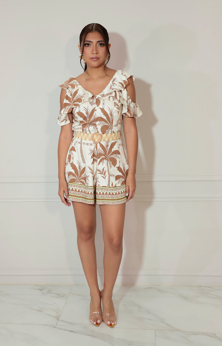 Jumpsuit café estampado con botones y cinturón - PALAZZO Boutiquemirel 