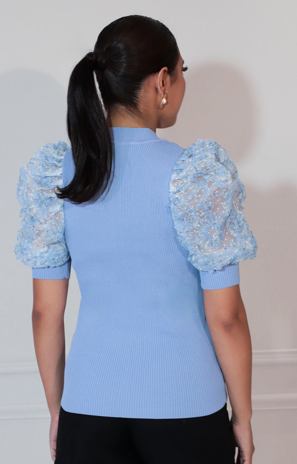 Blusa azul con manga globo en transparencia - BLUSA Boutiquemirel 