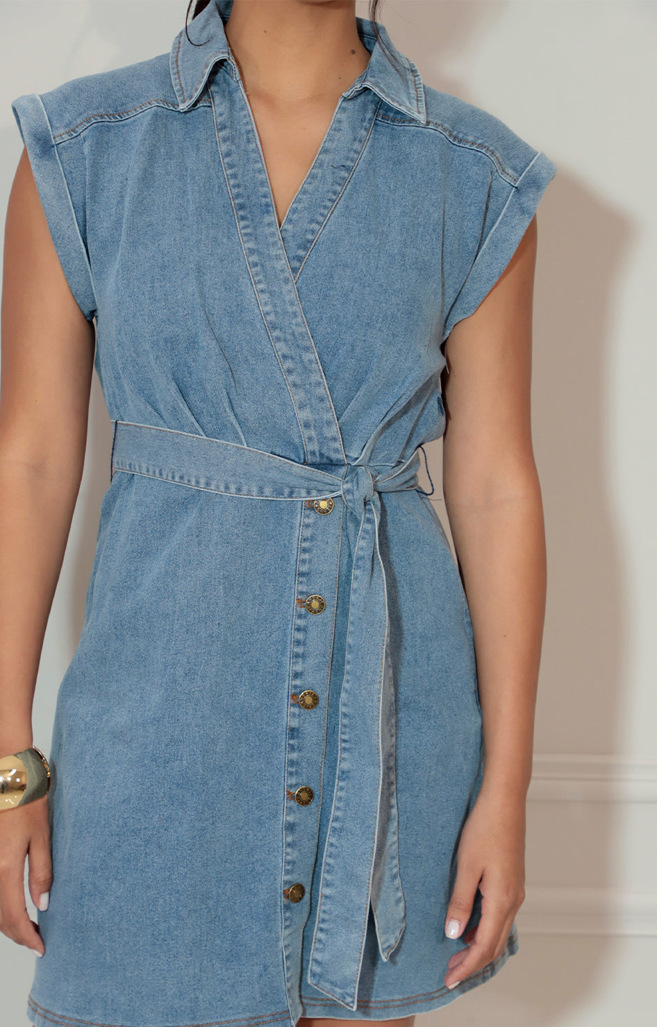 Vestido azul con botones y lazo ajustable - VESTIDO Boutiquemirel 